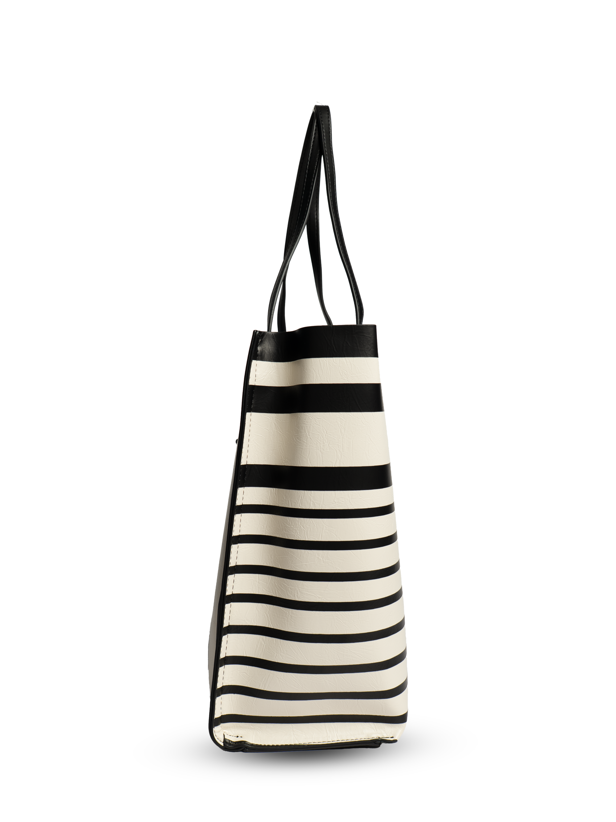 Riviera Tote Bag, Faux Leather, Black & Ivory Stripe