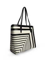 Riviera Tote Bag, Faux Leather, Black & Ivory Stripe