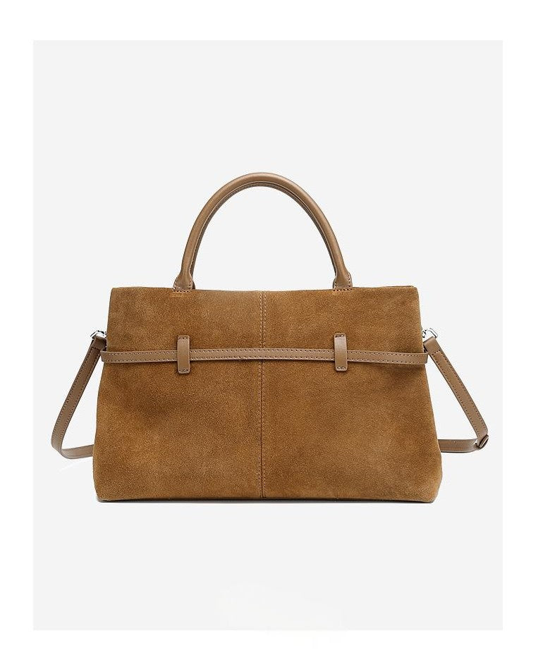 Serena -Ladies suede leather satchel bag, col. Tan