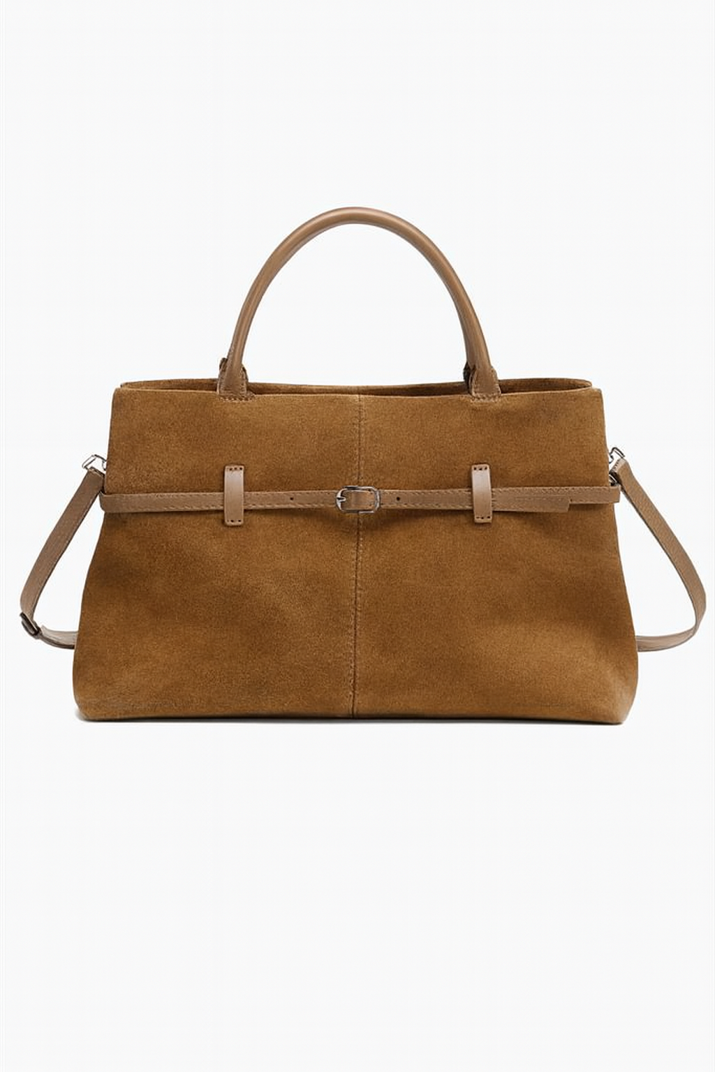 Serena -Ladies suede leather satchel bag, col. Tan