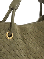 Sia- Ladies Woven Tote Bag , Faux Leather | Olive