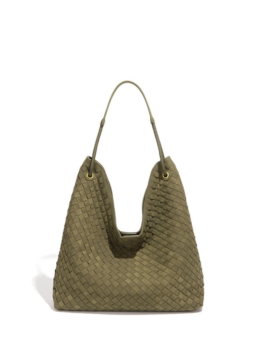 Sia- Ladies Woven Tote Bag , Faux Leather | Olive