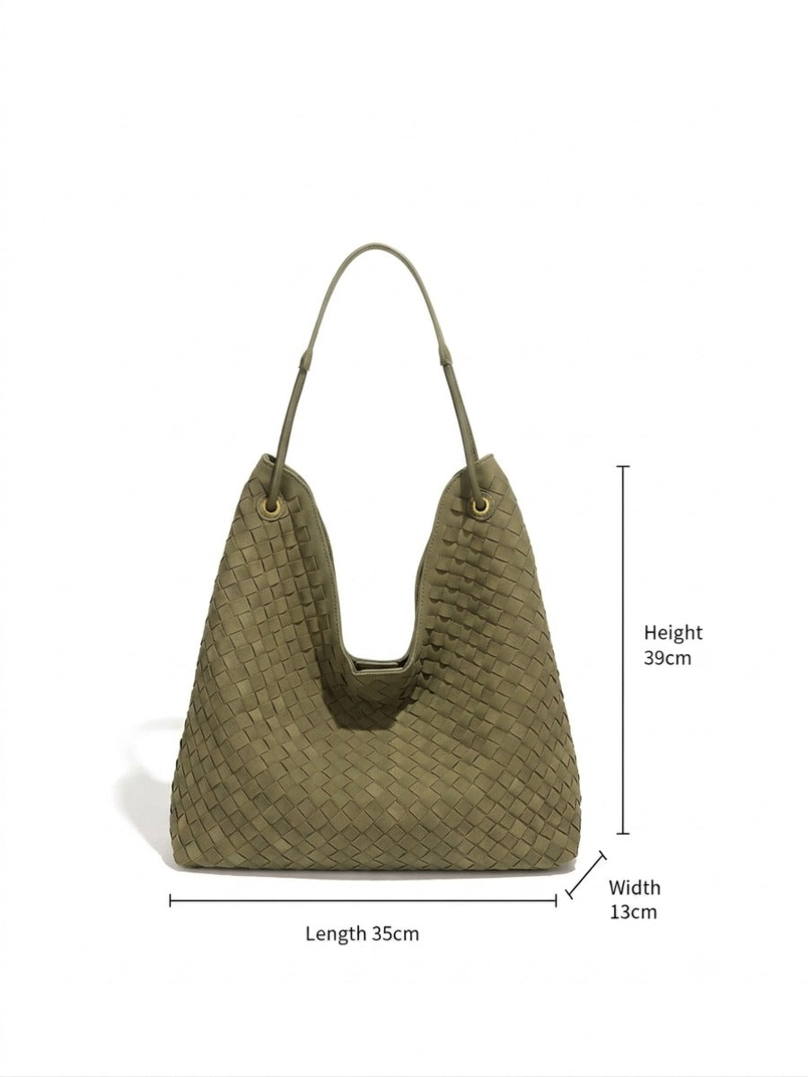 Sia- Ladies Woven Tote Bag , Faux Leather | Olive