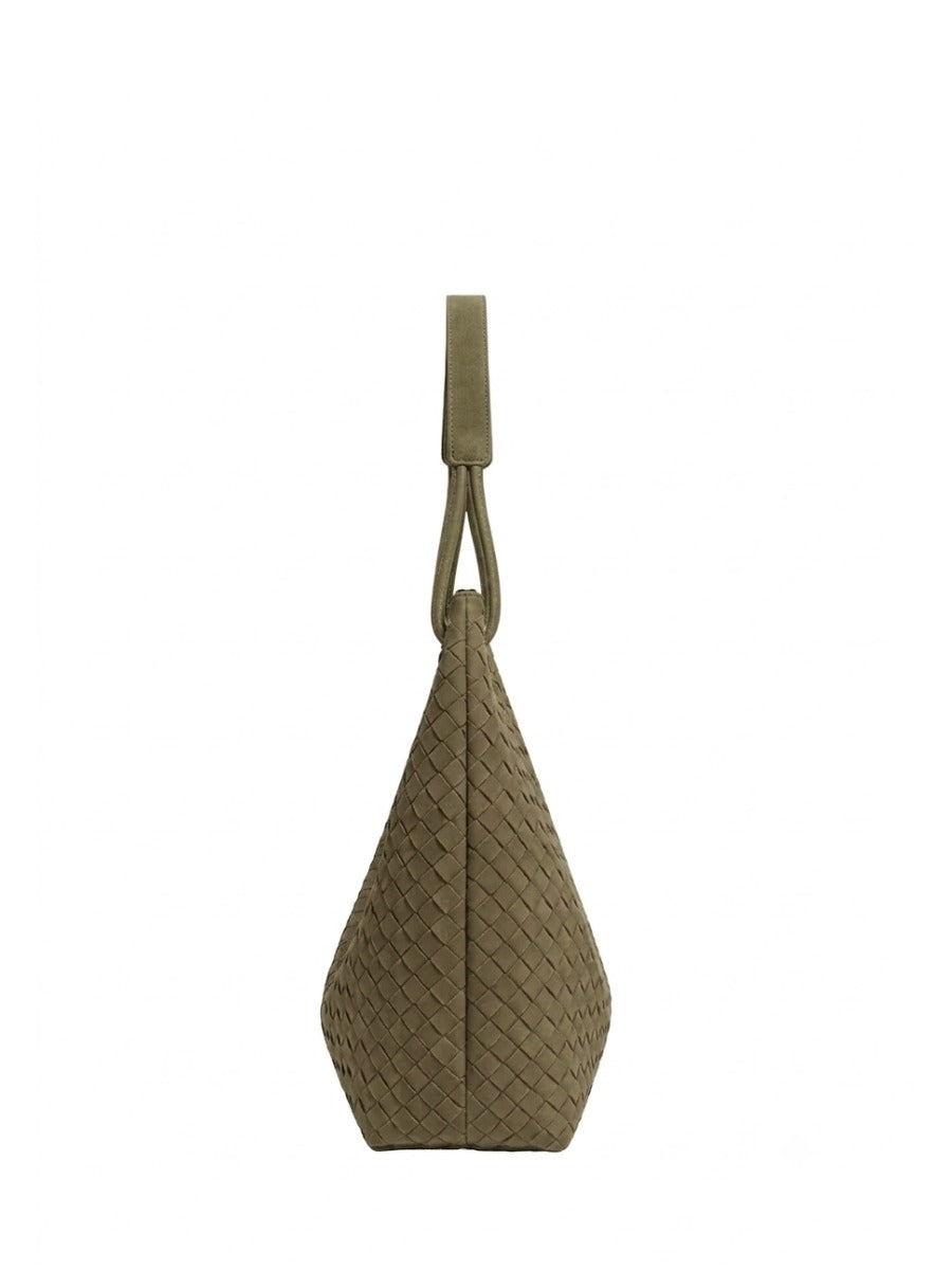 Sia- Ladies Woven Tote Bag , Faux Leather | Olive