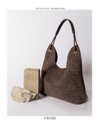Sia- Ladies Woven Tote Bag , Faux Leather | Chocolate