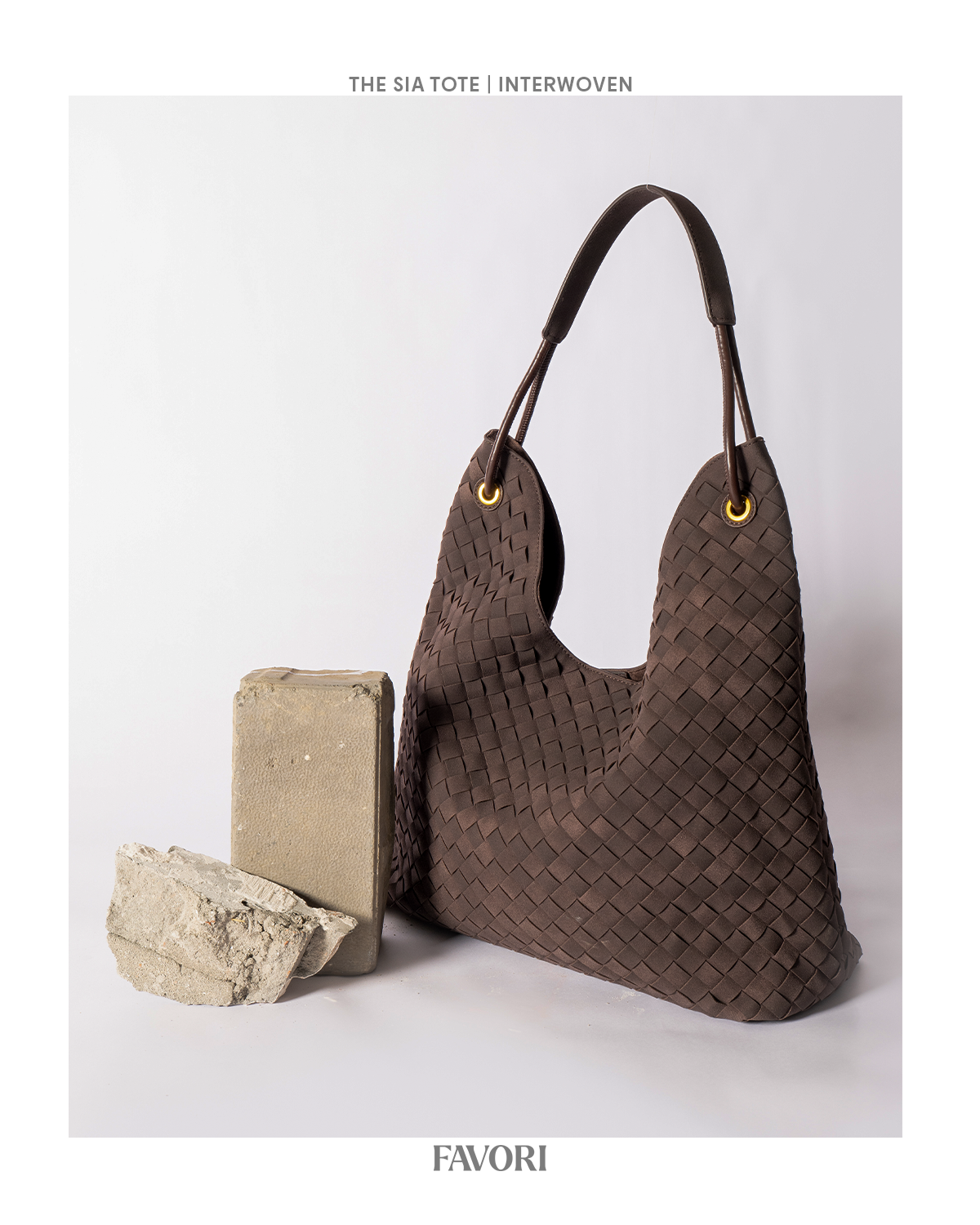 Sia- Ladies Woven Tote Bag , Faux Leather | Chocolate