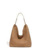 Sia- Ladies Woven Tote Bag , Faux Leather | Caramel