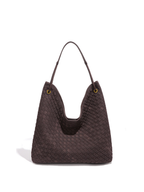 Sia- Ladies Woven Tote Bag , Faux Leather | Chocolate
