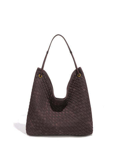 Sia- Ladies Woven Tote Bag , Faux Leather | Chocolate