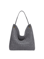 Sia Duo - Ladies Woven Tote Bag , Faux Leather | Steel