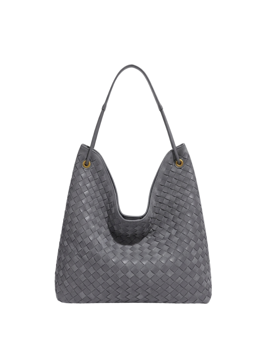 Sia Duo - Ladies Woven Tote Bag , Faux Leather | Steel