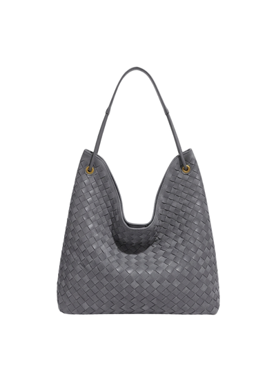 Sia Duo - Ladies Woven Tote Bag , Faux Leather | Steel