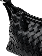 Tissa- Ladies Woven Handbag , Faux Leather | Black