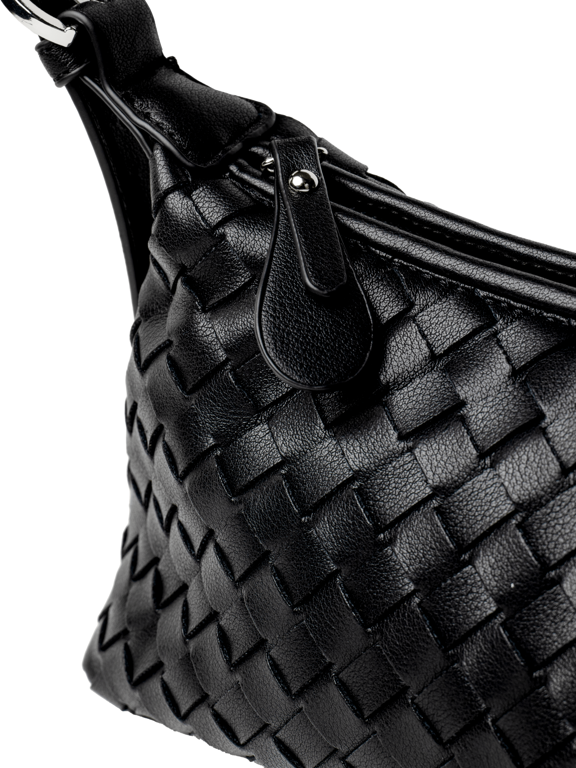 Tissa- Ladies Woven Handbag , Faux Leather | Black