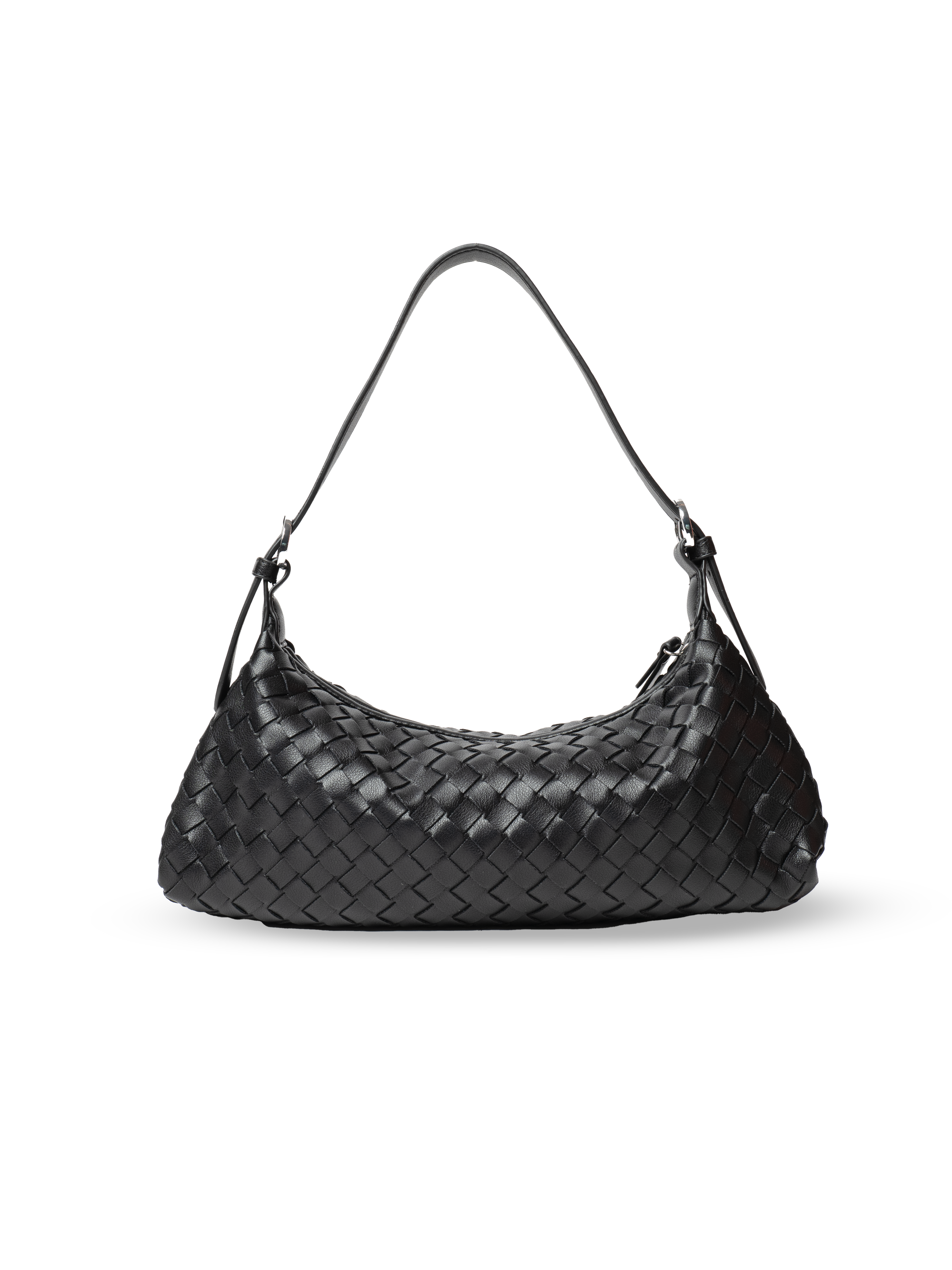 Tissa- Ladies Woven Handbag , Faux Leather | Black