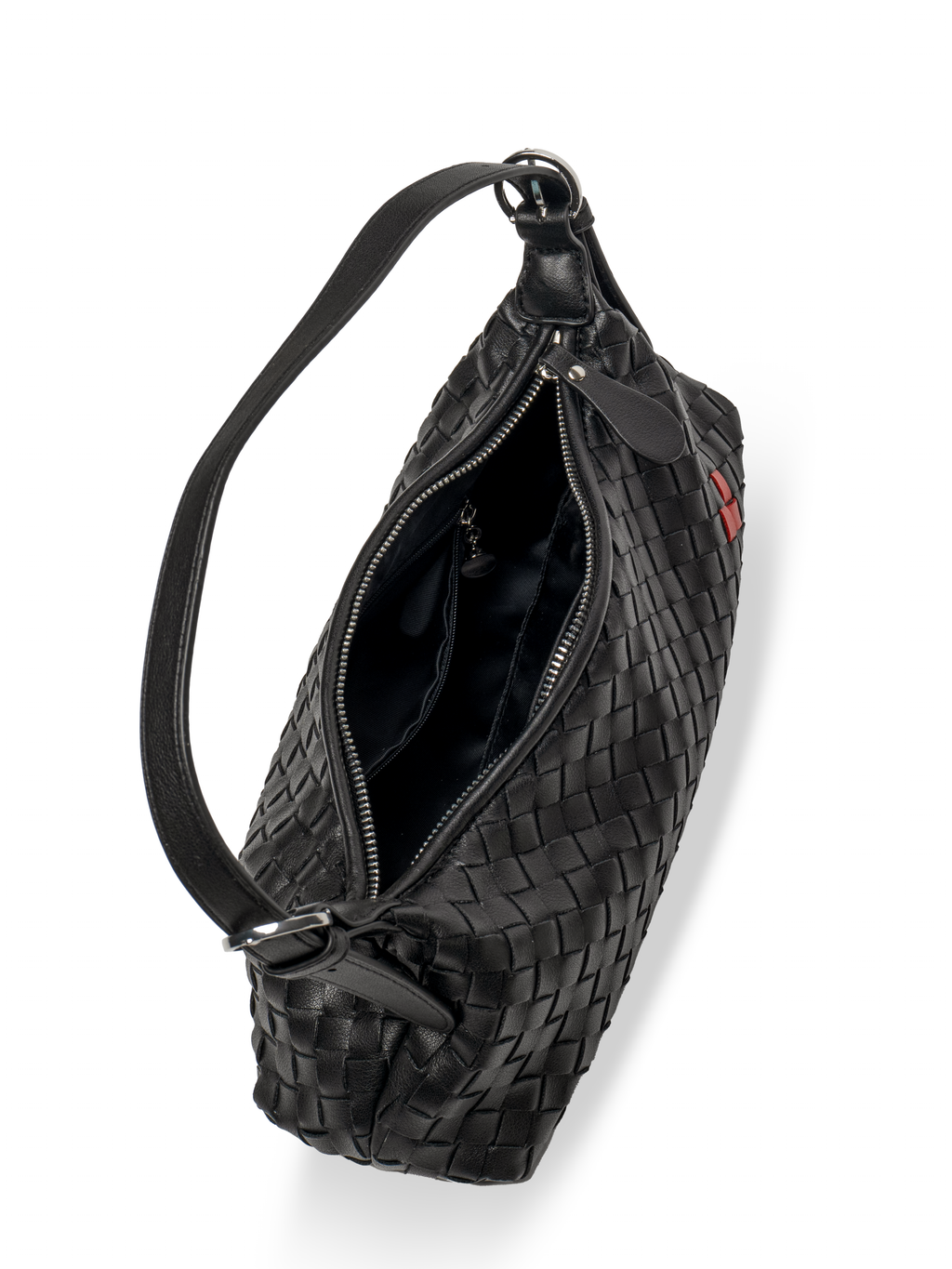 Tissa- Ladies Woven Handbag , Faux Leather | Black