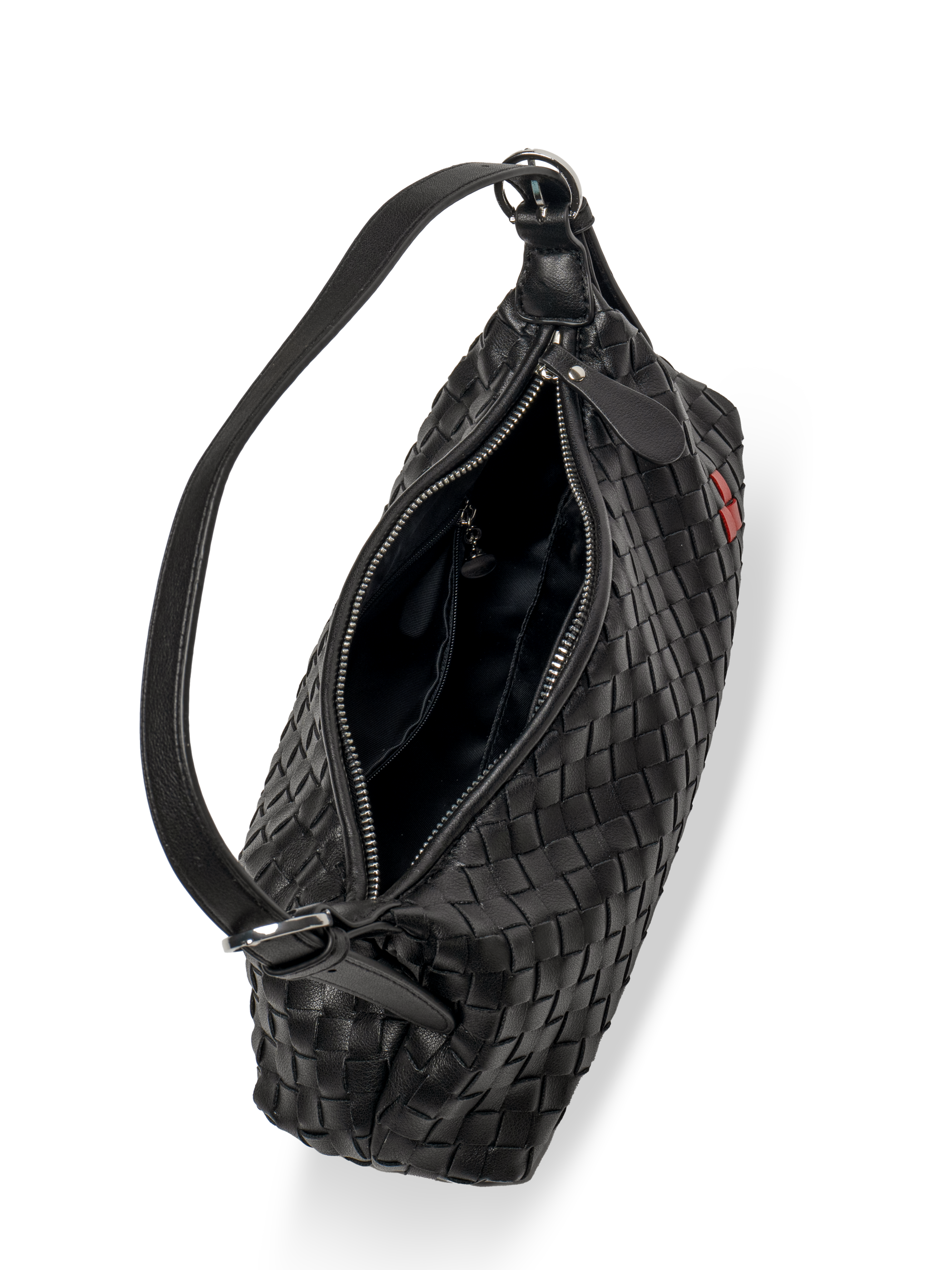 Tissa- Ladies Woven Handbag , Faux Leather | Black
