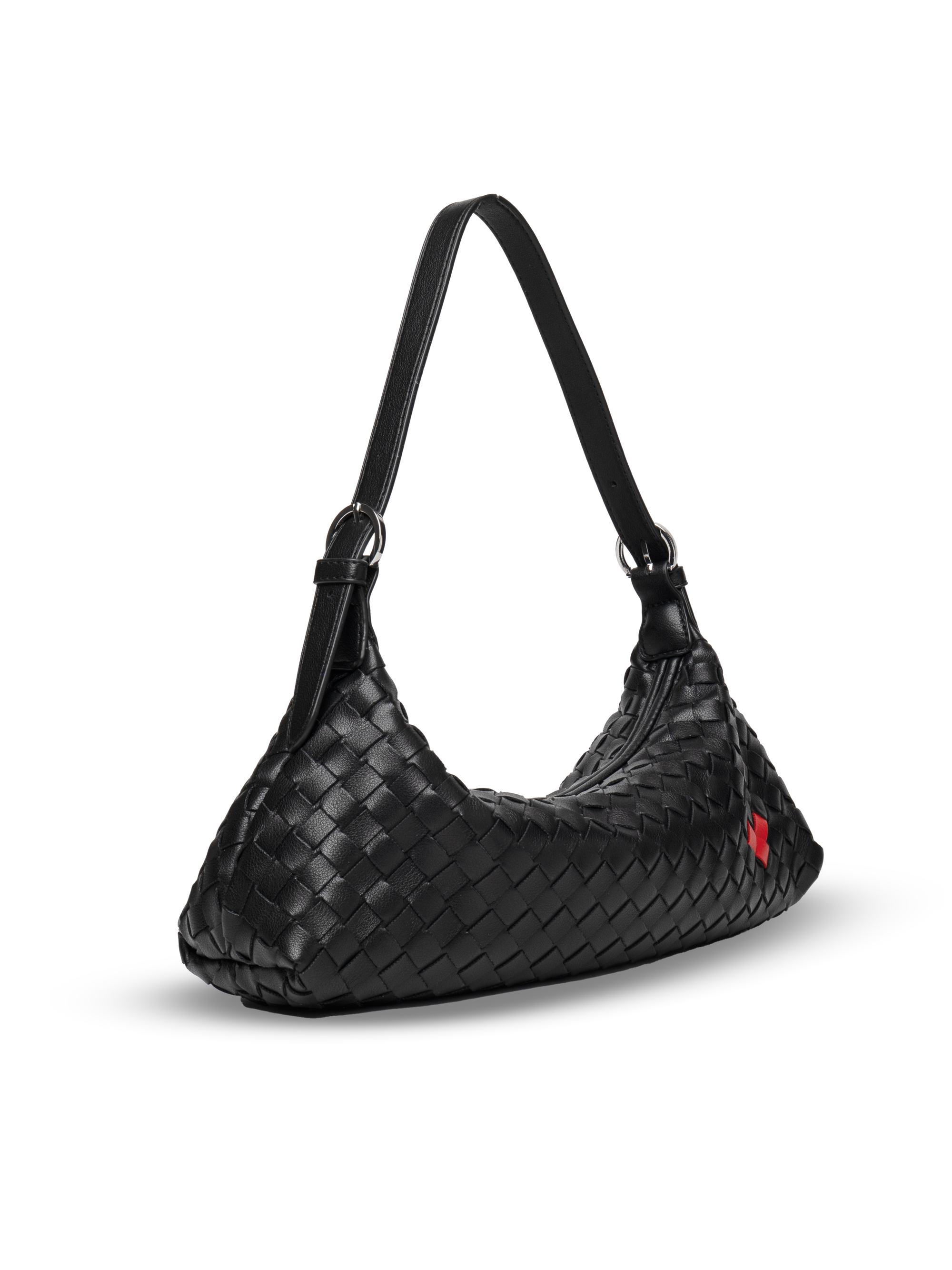 Tissa- Ladies Woven Handbag , Faux Leather | Black