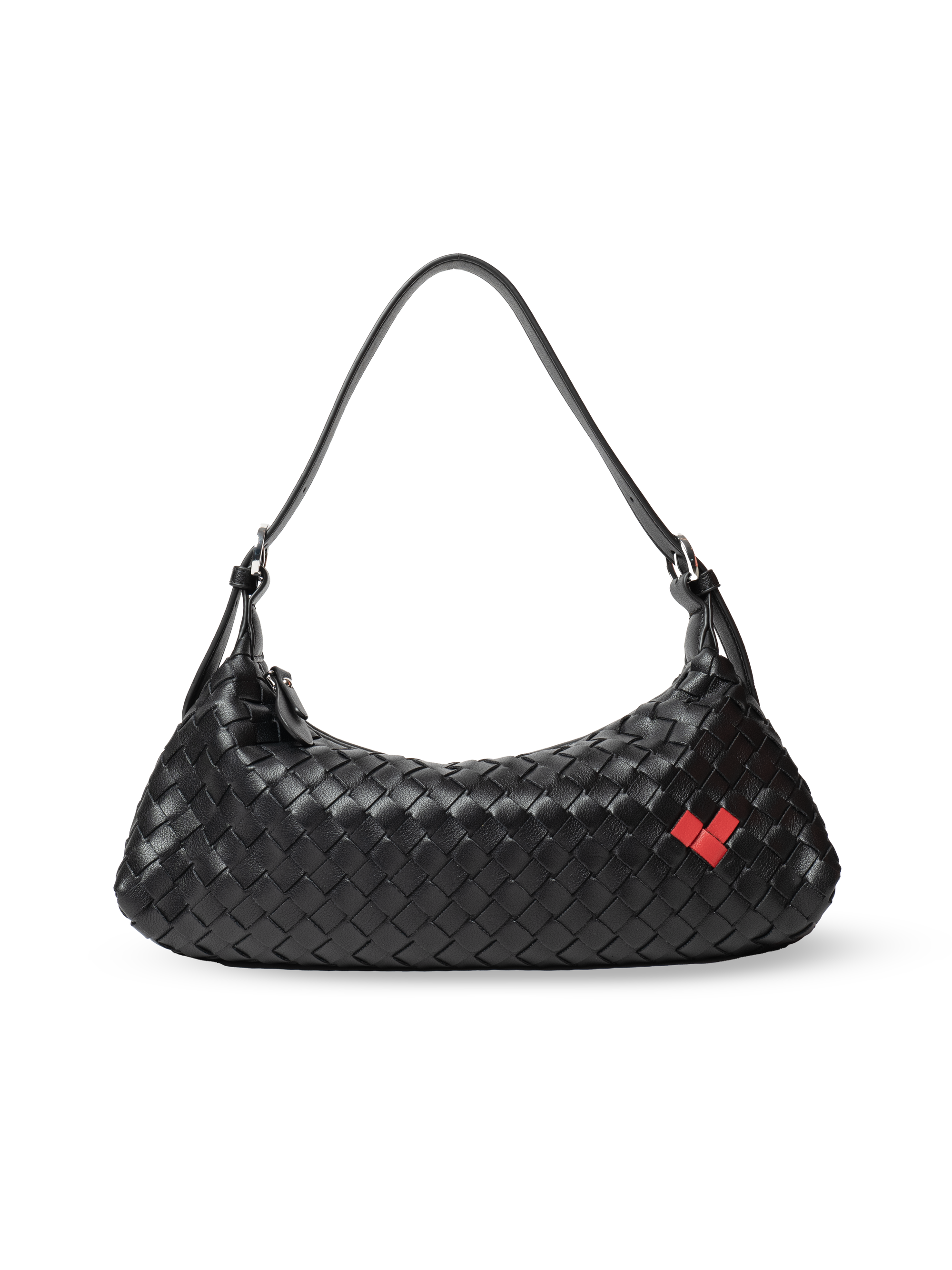 Tissa- Ladies Woven Handbag , Faux Leather | Black