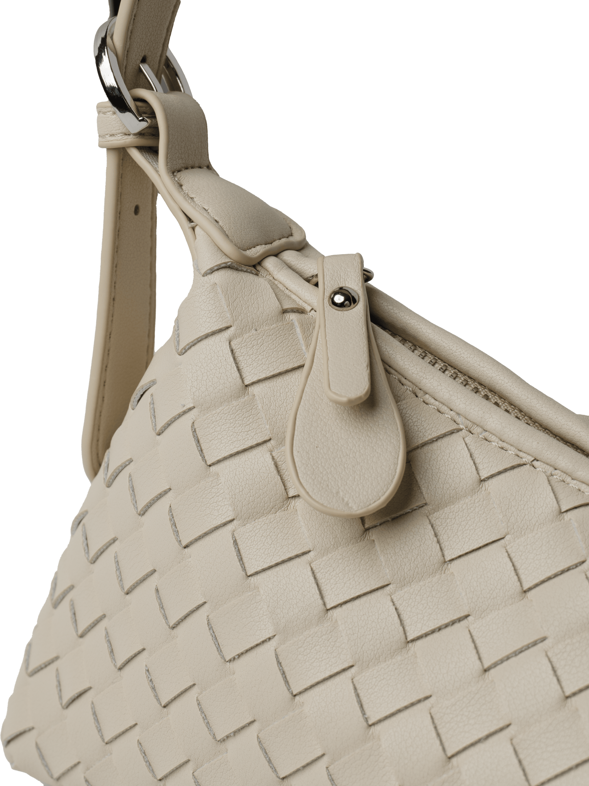 Tissa- Ladies Woven Handbag , Faux Leather | Ivory