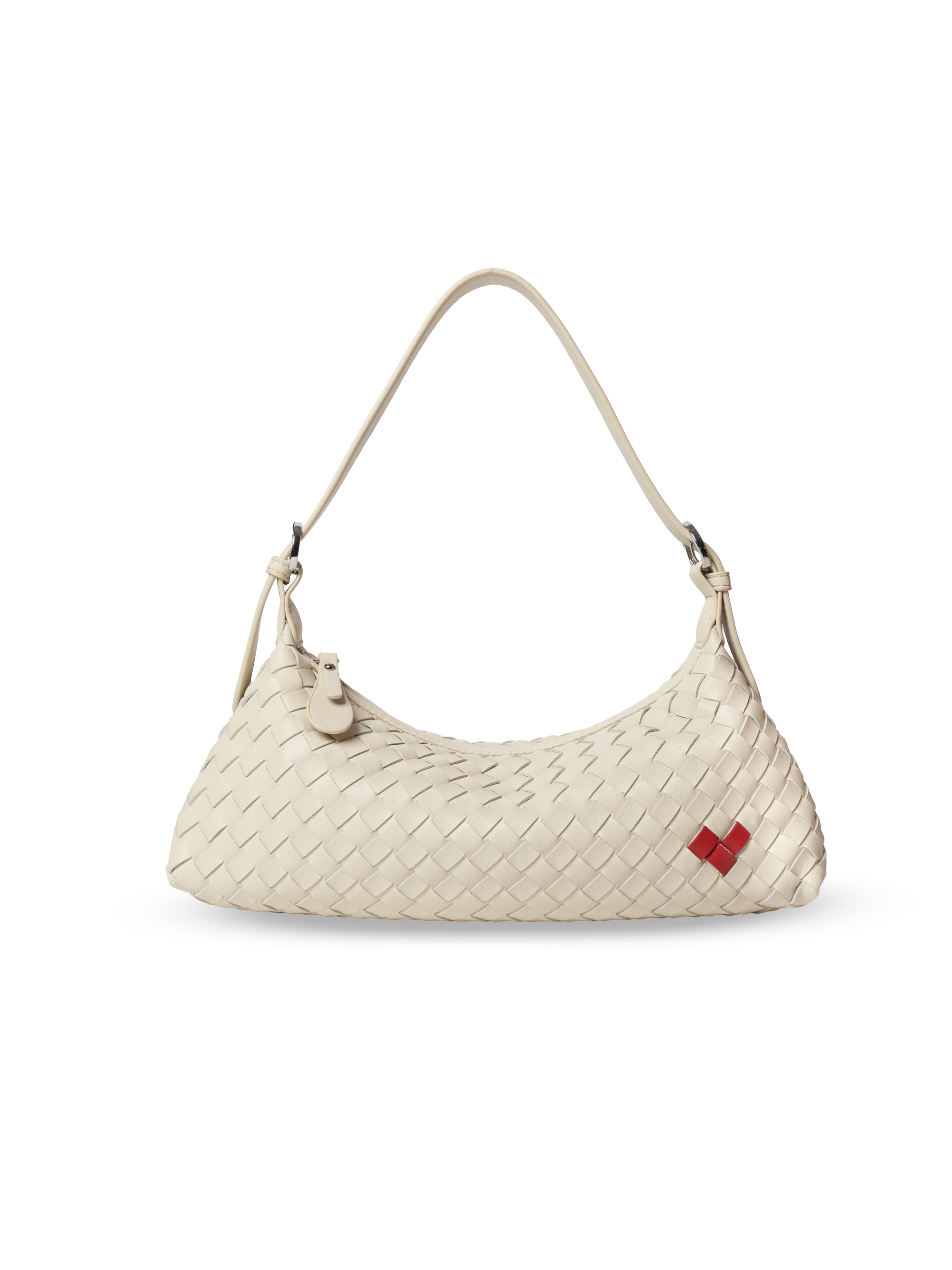 Tissa- Ladies Woven Handbag , Faux Leather | Ivory