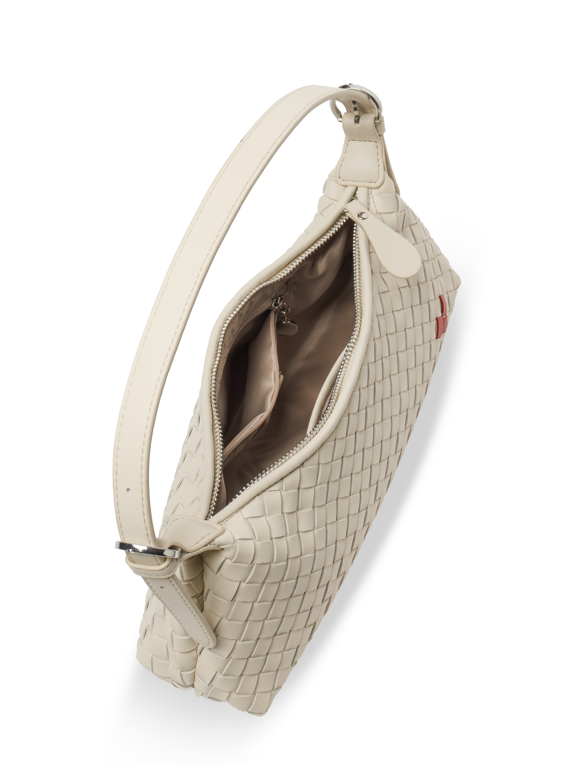 Tissa- Ladies Woven Handbag , Faux Leather | Ivory