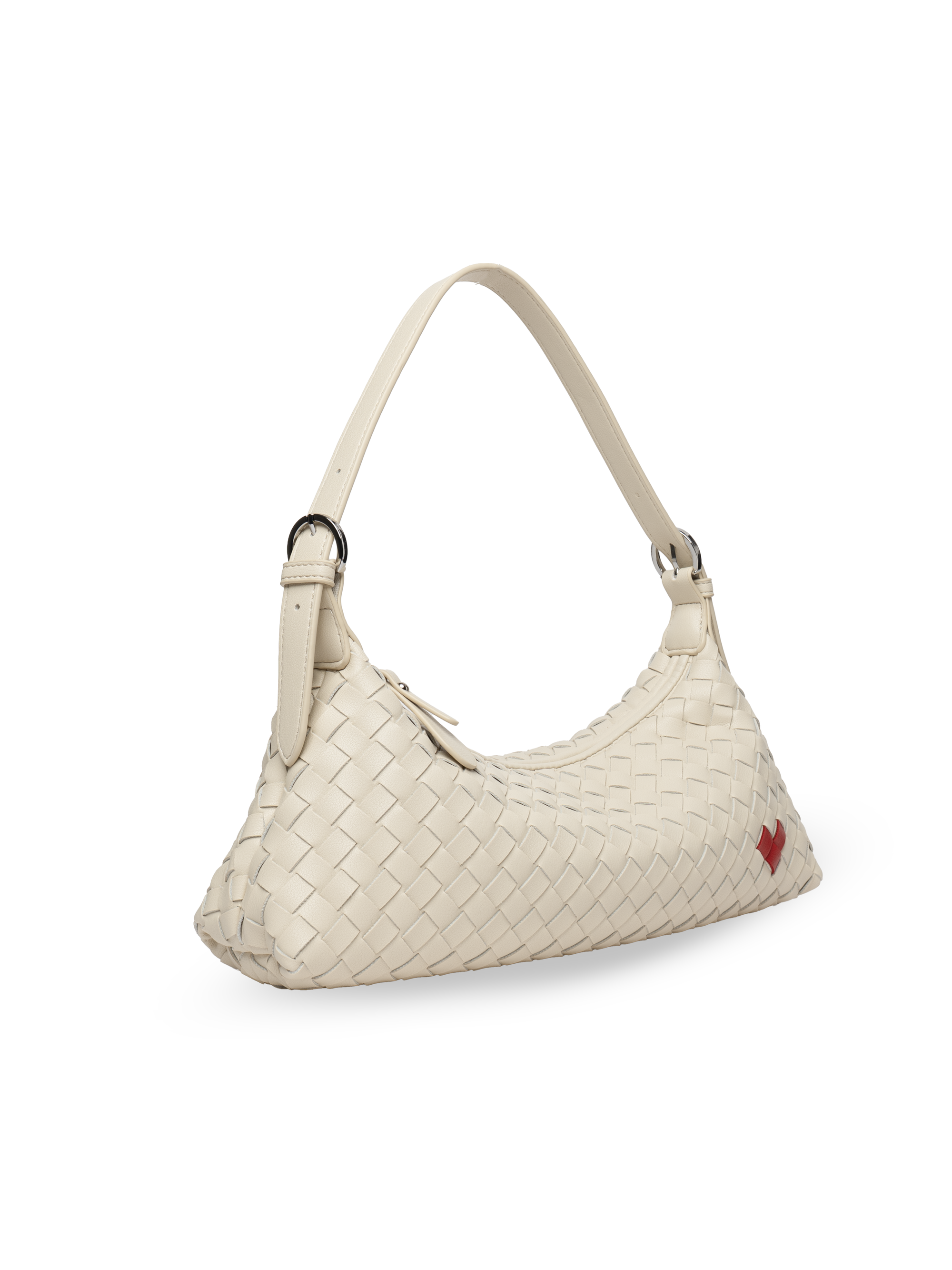Tissa- Ladies Woven Handbag , Faux Leather | Ivory