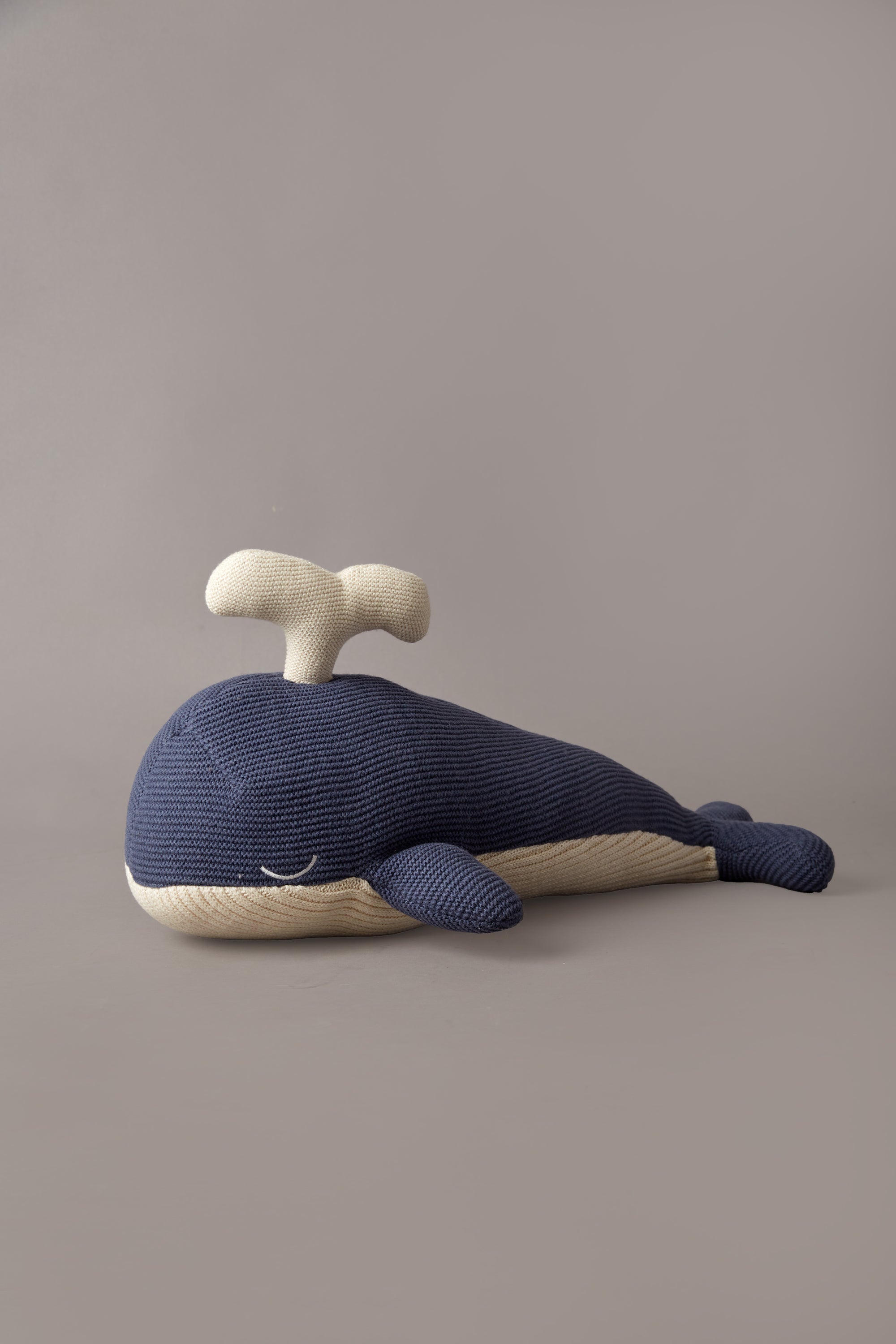 Whale Fish Cotton Knitted Stuffed Soft Toy For Babies And Kids | Navy Blue And Ivory