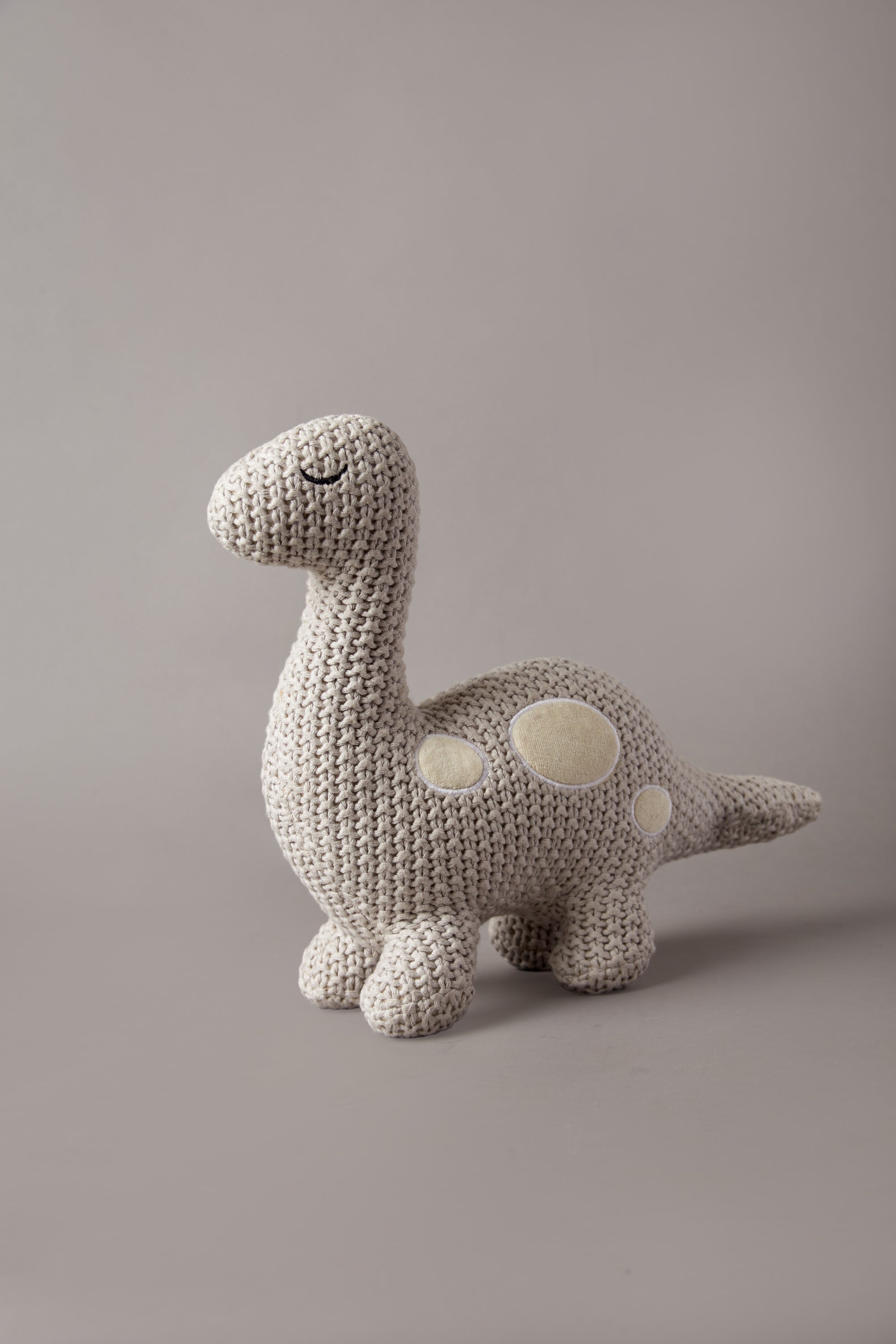 Dino Cotton Knitted Stuffed Toy For Babies And Kids | Light Grey