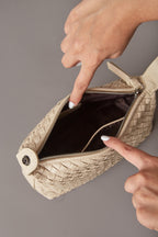 Fero - Ladies Woven Handbag, Faux Leather | Pearl white