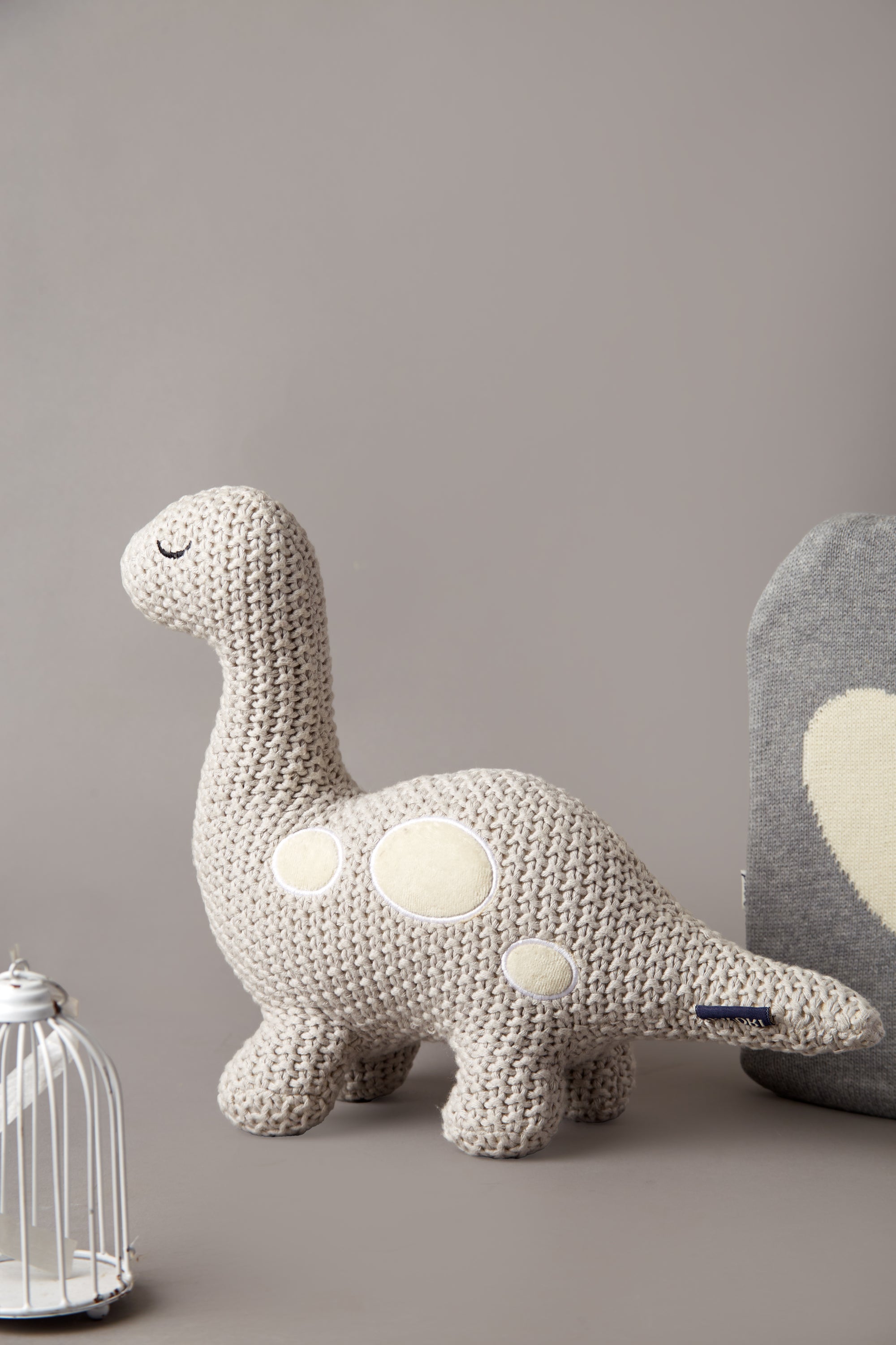 Dino Cotton Knitted Stuffed Toy For Babies And Kids | Light Grey