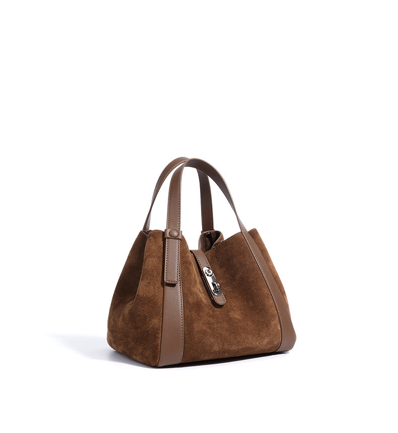 Toscana-Ladies suede leather bucket bag, col. Dark Brown