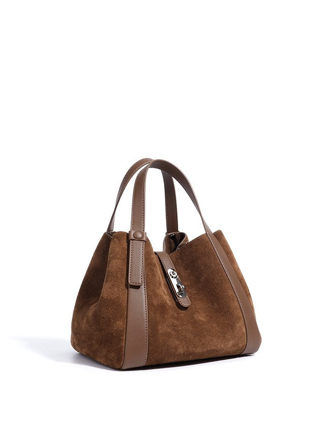 Toscana-Ladies suede leather bucket bag, col. Dark Brown