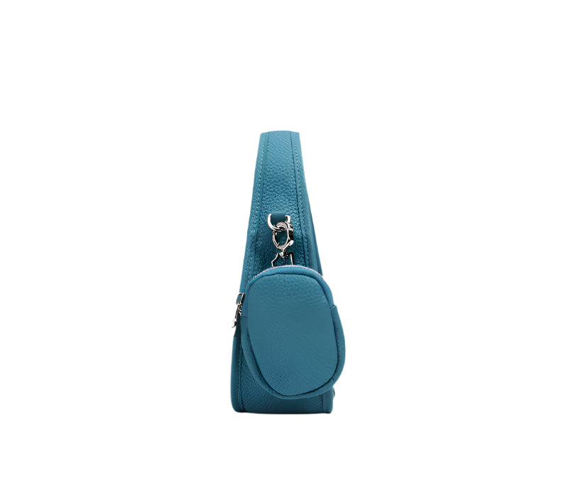 Jolie - Ladies Leather Hobo With Hanging Airpod Case | Teal Blue