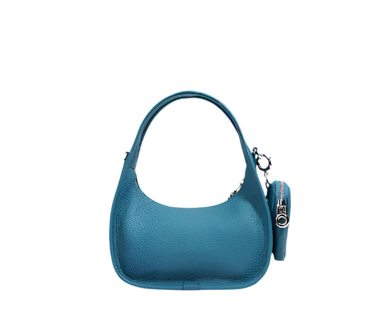 Jolie - Ladies Leather Hobo With Hanging Airpod Case | Teal Blue