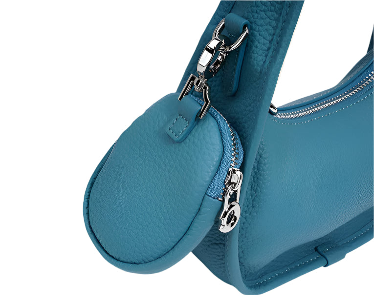 Jolie - Ladies Leather Hobo With Hanging Airpod Case | Teal Blue