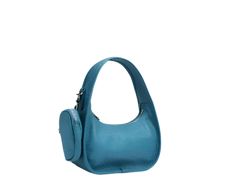 Jolie - Ladies Leather Hobo With Hanging Airpod Case | Teal Blue