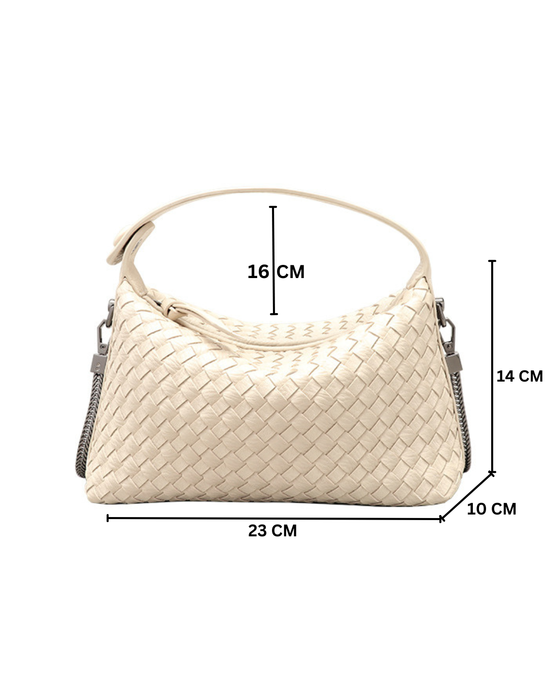 Fero - Ladies Woven Handbag, Faux Leather | Pearl white