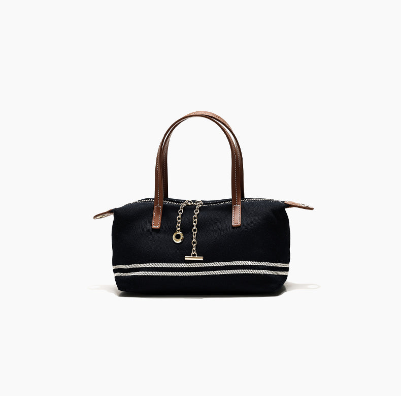 Simone - Ladies canvas denim handbag with leather trims| Navy/Tan
