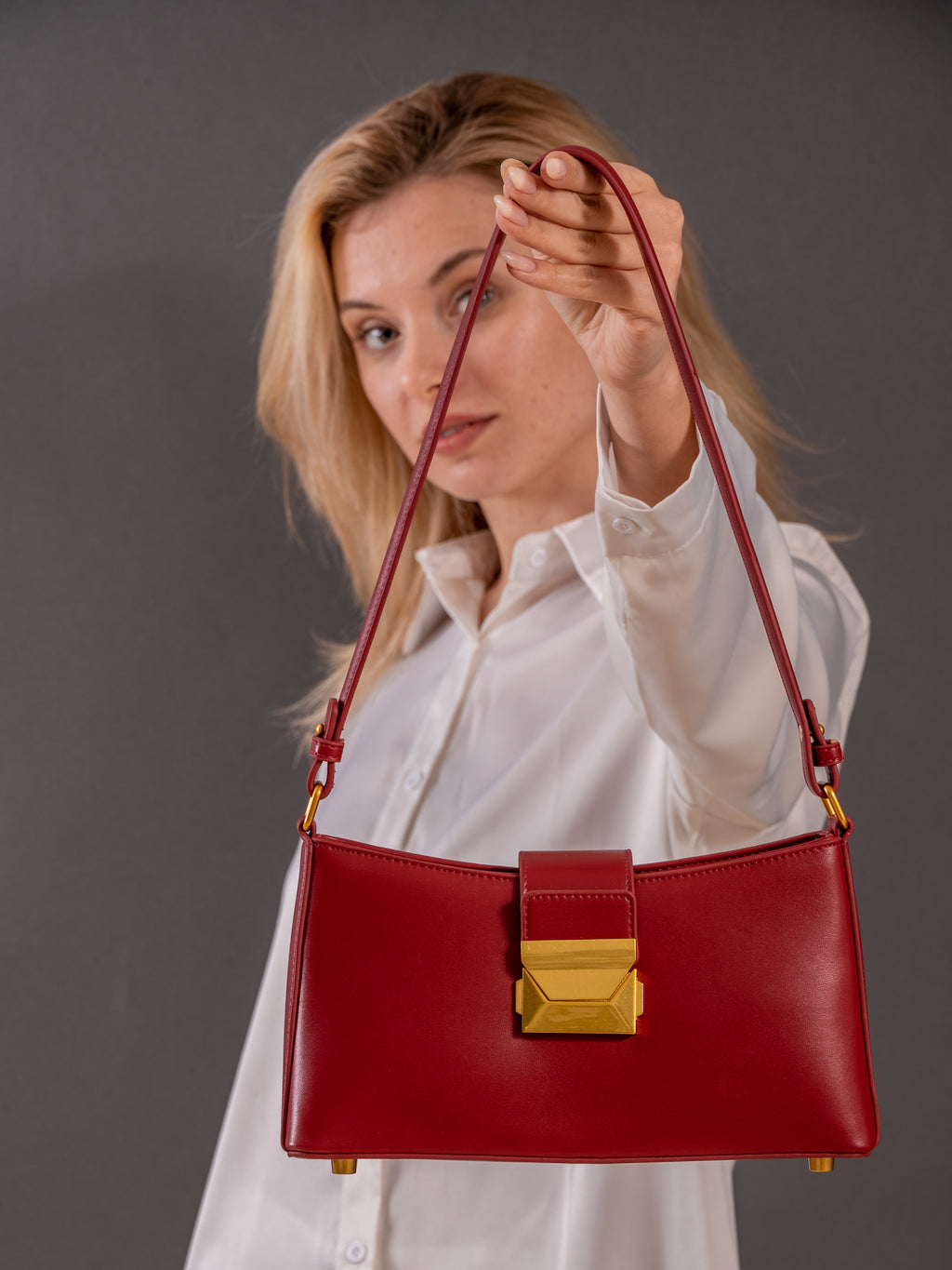 Felice - Ladies Baguette Bag, Faux Leather | Red
