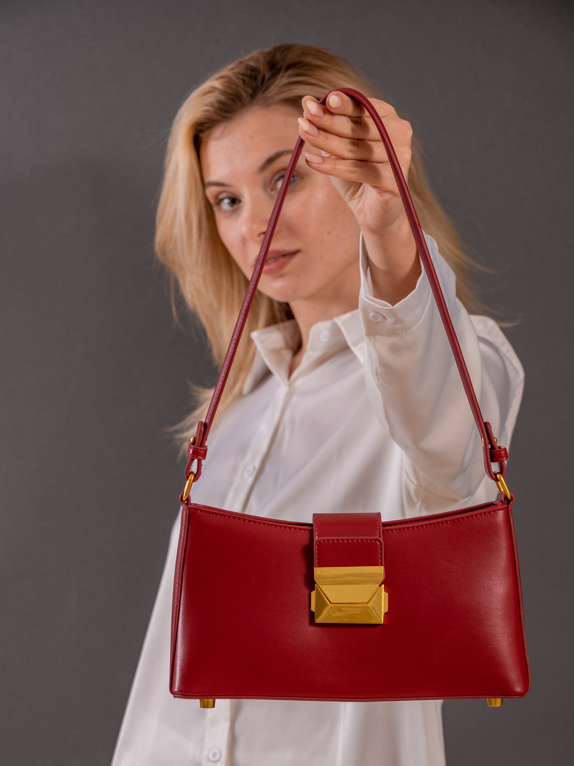 Felice - Ladies Baguette Bag, Faux Leather | Red