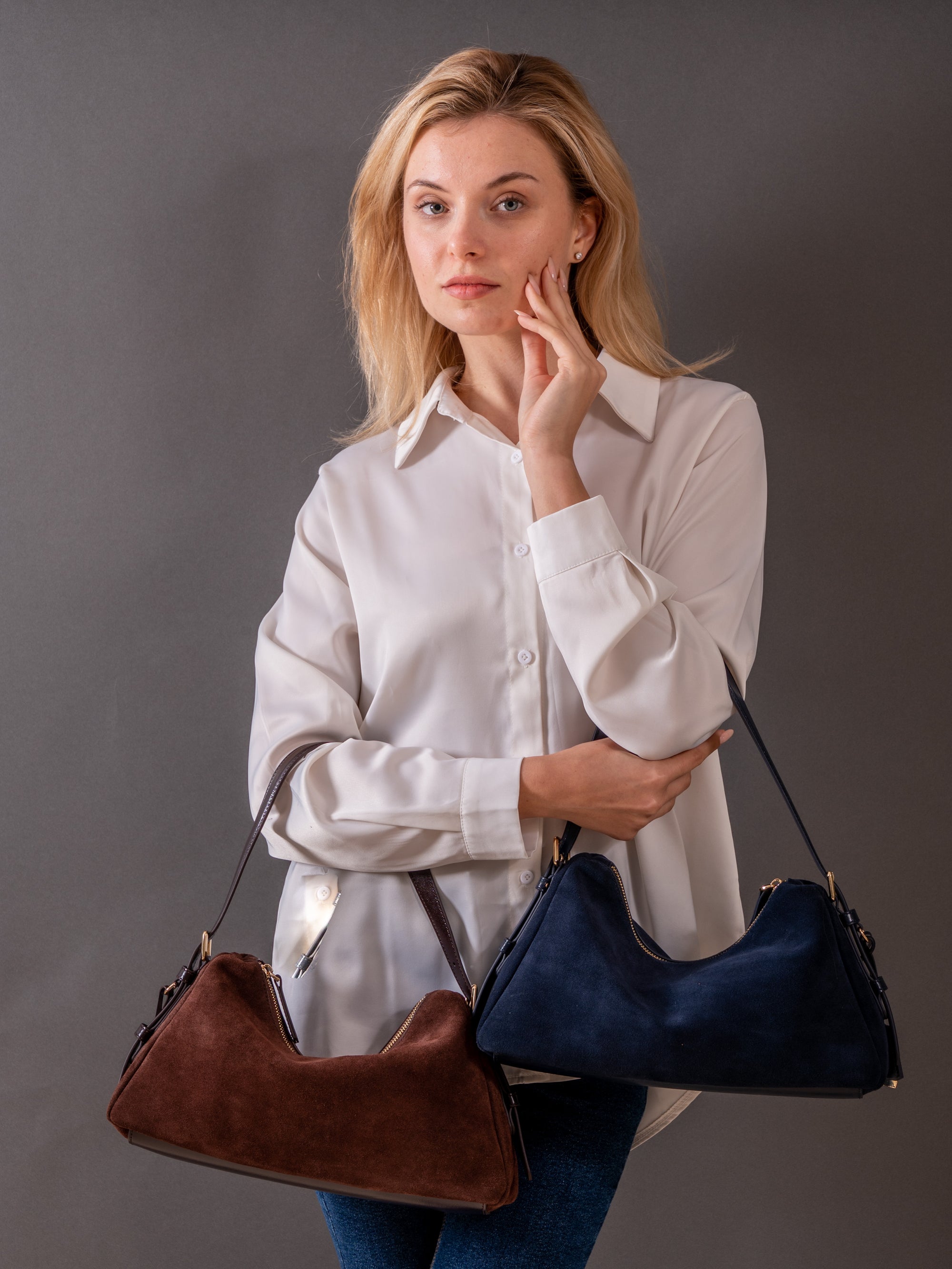 Velena - Ladies suede leather Baguette Bag | Chocolate