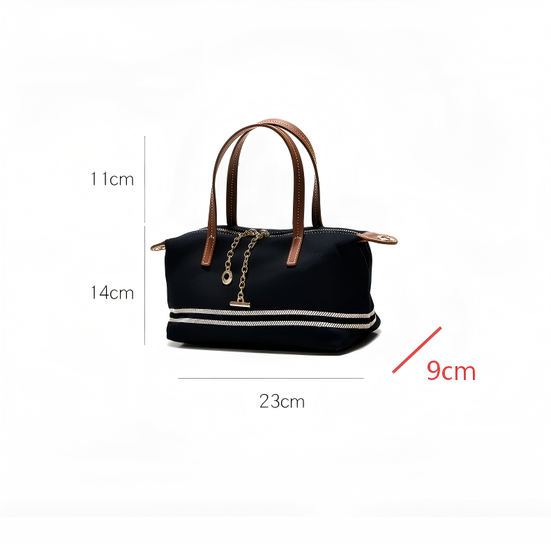 Simone - Ladies canvas denim handbag with leather trims| Navy/Tan