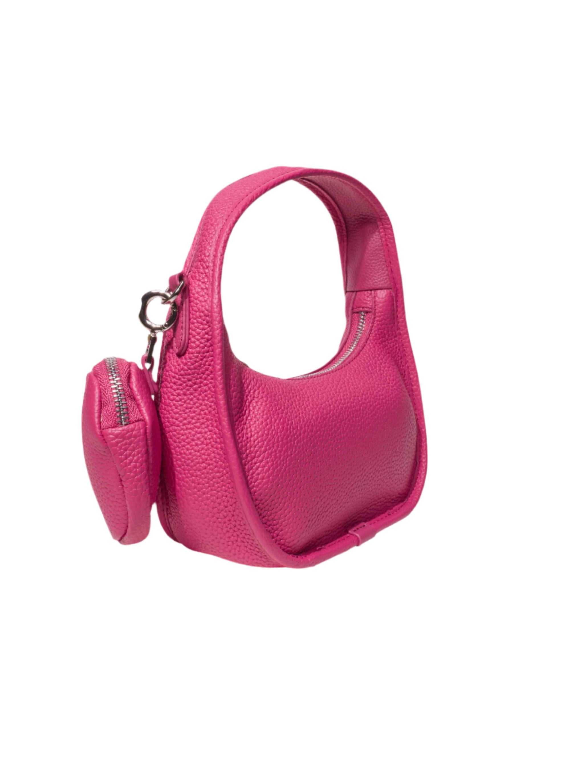 Jolie - Ladies Leather Hobo With Hanging Airpod Case | Fuschia