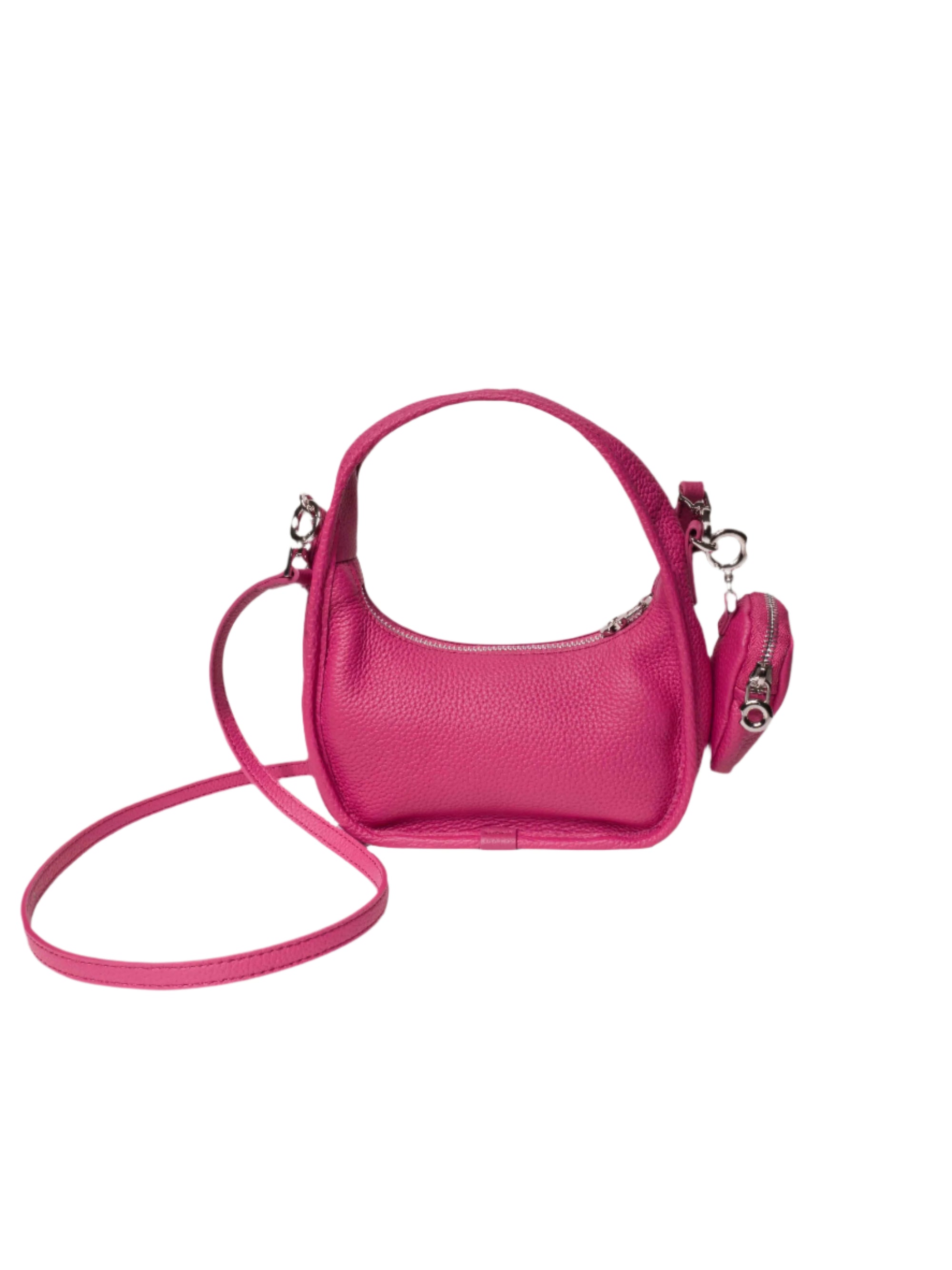 Jolie - Ladies Leather Hobo With Hanging Airpod Case | Fuschia