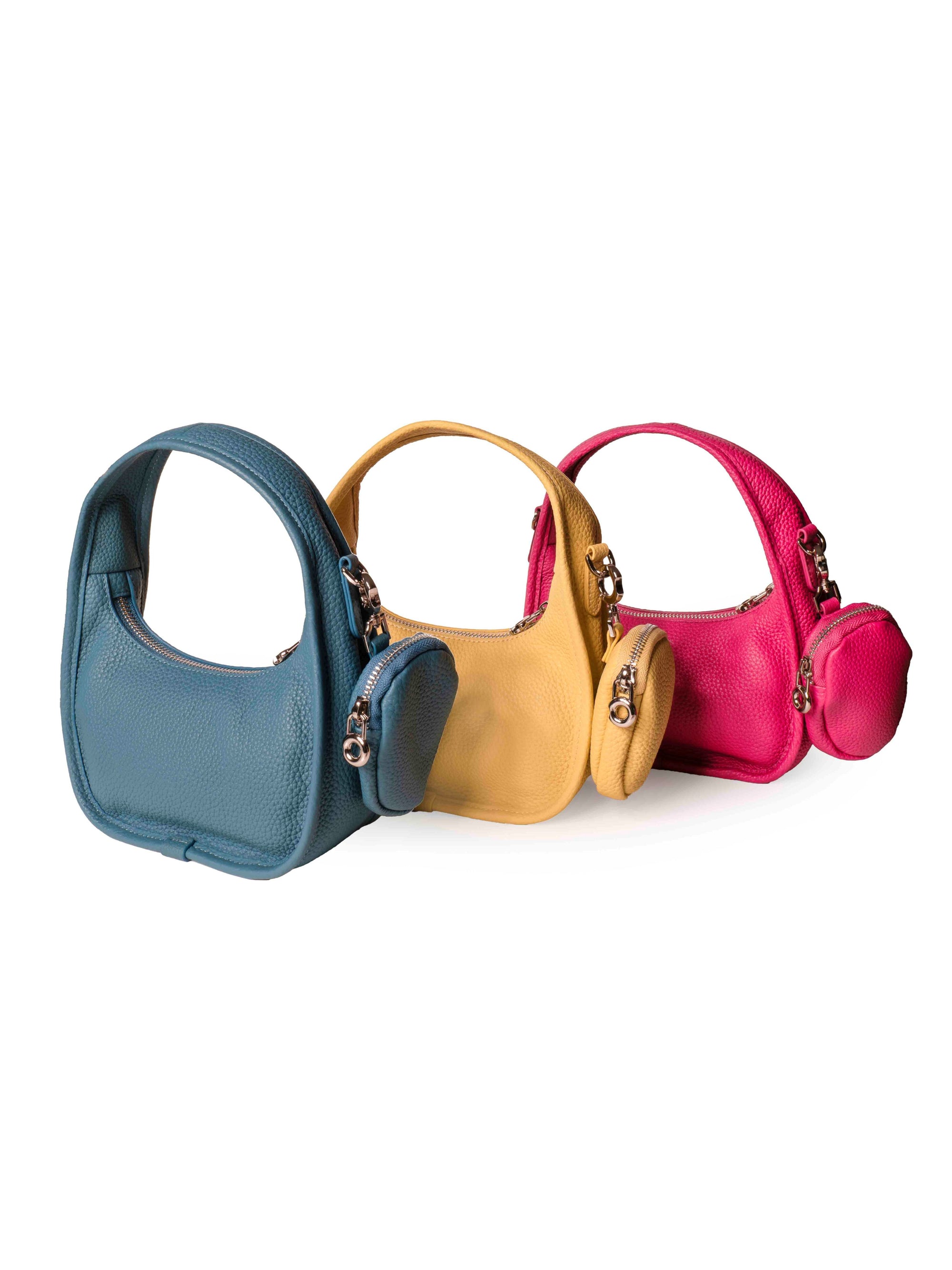 Jolie - Ladies Leather Hobo With Hanging Airpod Case | Fuschia