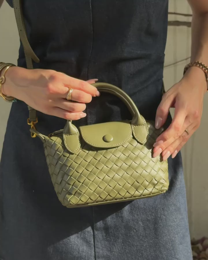 Aria - Ladies woven sling bag , Faux Leather | Olive
