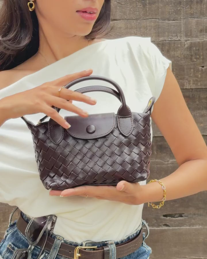 Aria - Ladies woven sling bag , Faux Leather | Chocolate