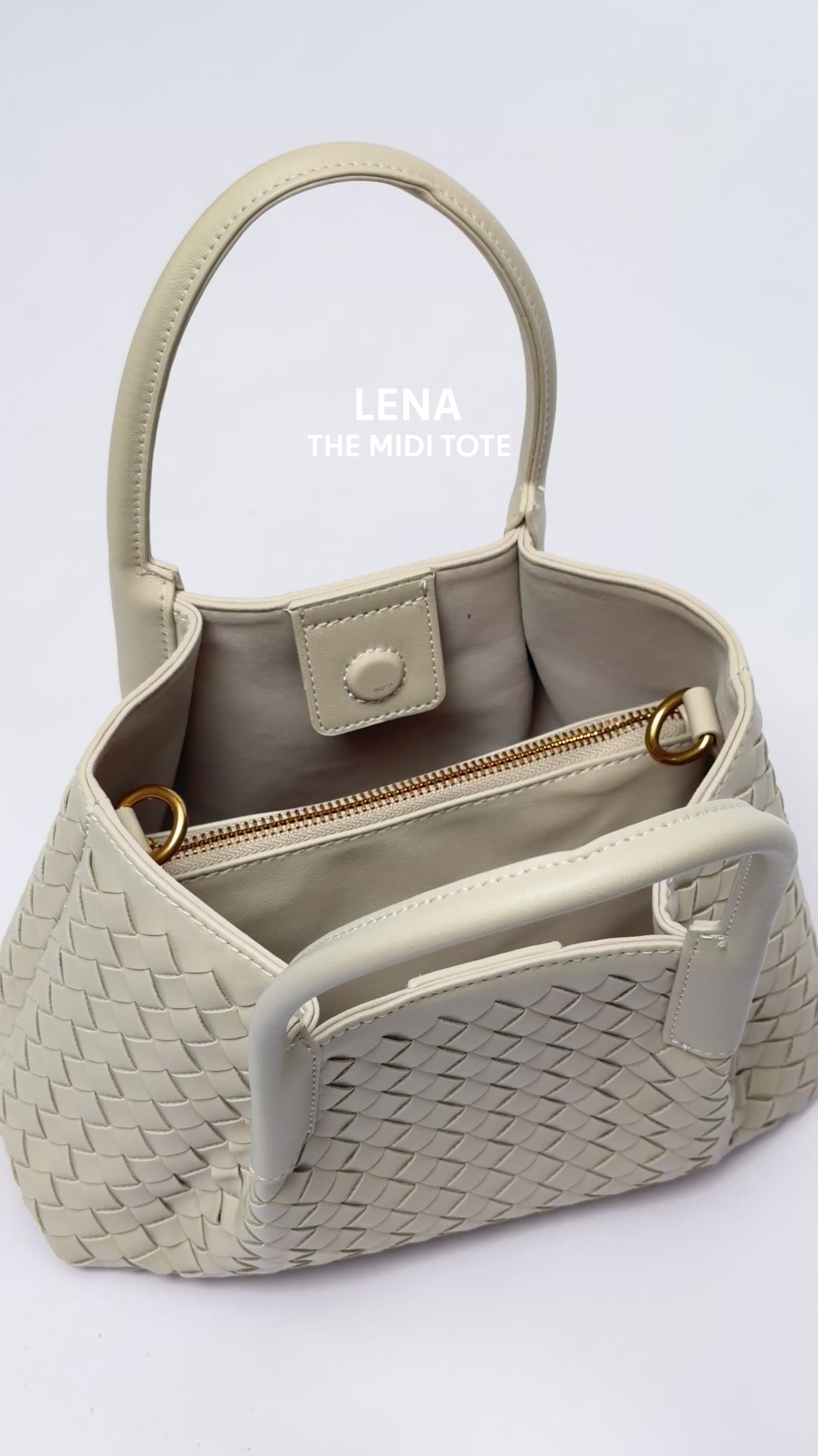 Lena - Ladies Woven Satchel Bag , Faux Leather | Sand