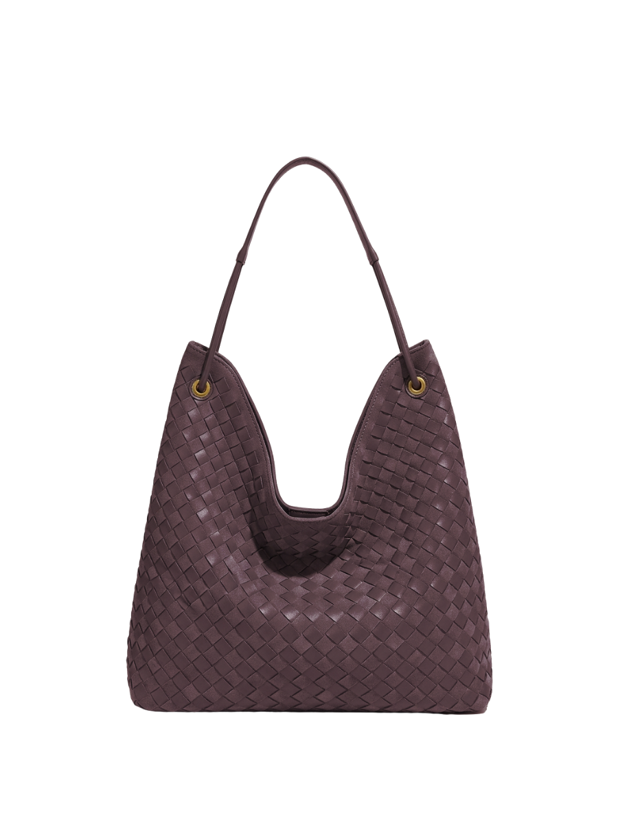 Sia Duo - Ladies Woven Tote Bag , Faux Leather | Espresso